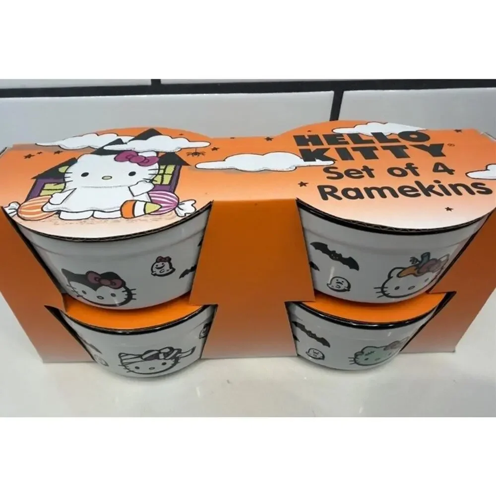 Sanrio Hello Kitty Halloween Zombie bats Set Of 4 Baking Ramekins White‎ NEW